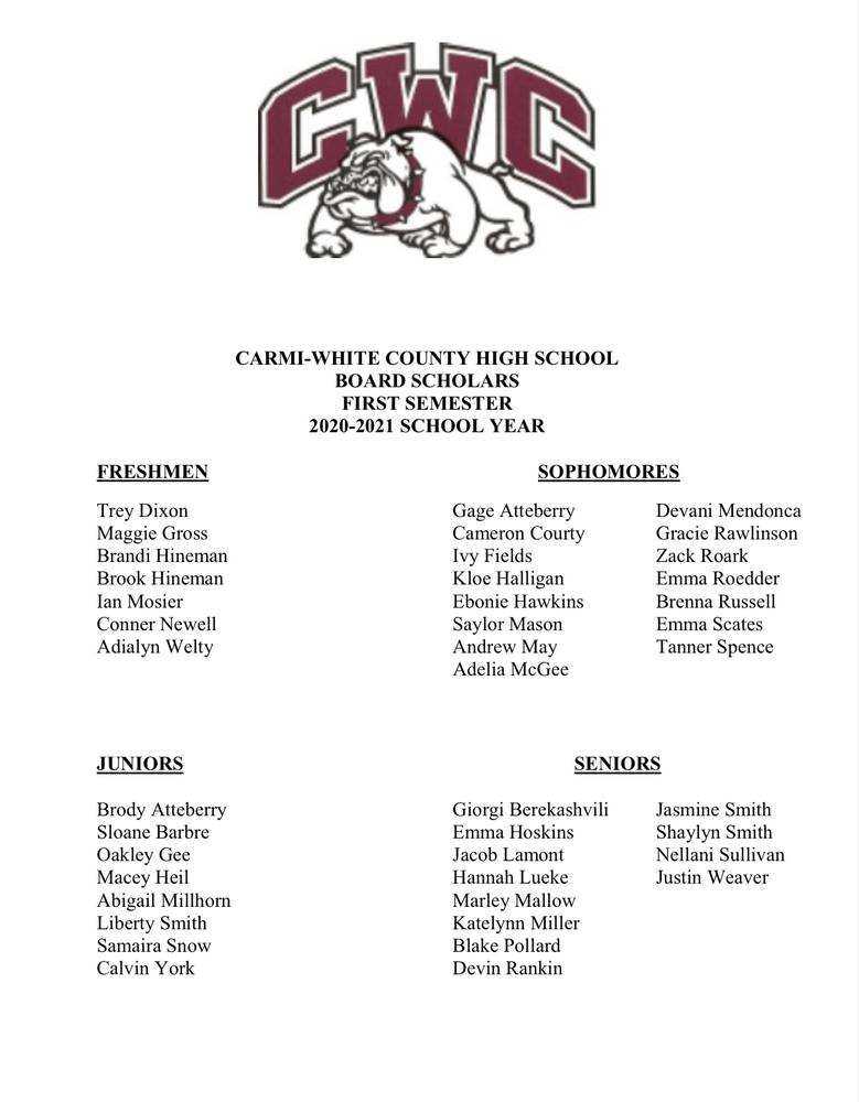 CWCHS First Semester Board Scholars